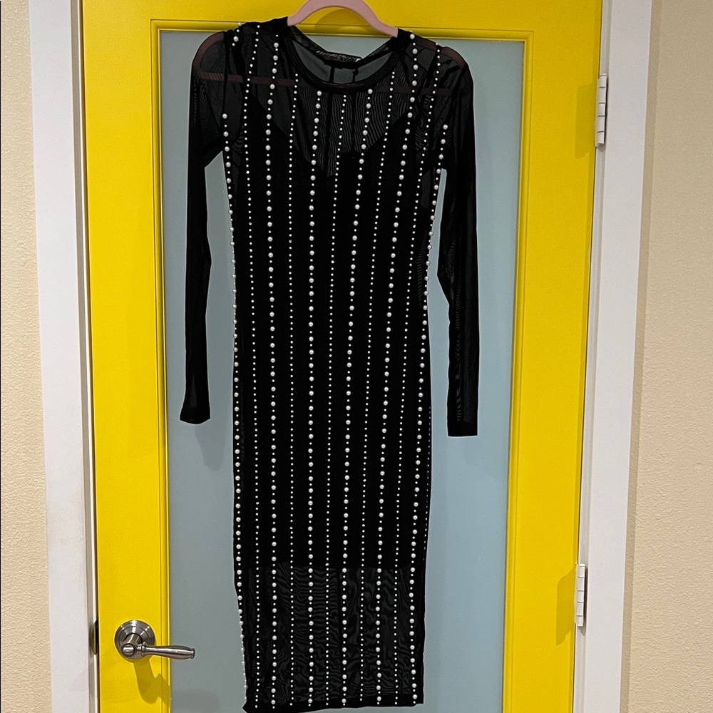 Versace Black Long Sleeve Dress with Bead Accents
